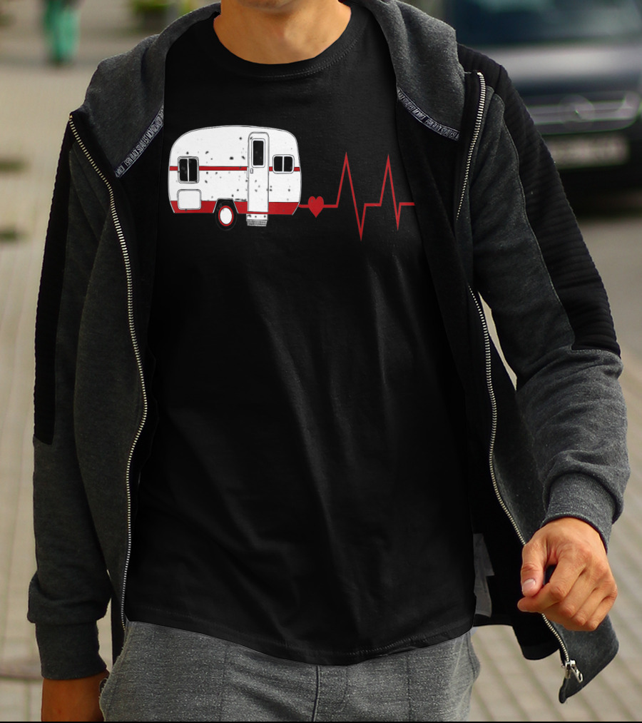 Funny Valentine's Day Camping Women Girls Heartbeat Camper T-Shirt