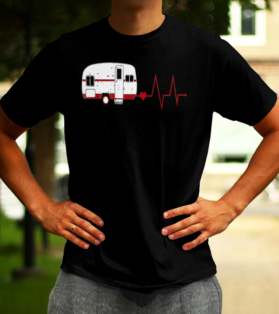 Funny Valentine's Day Camping Women Girls Heartbeat Camper T-Shirt
