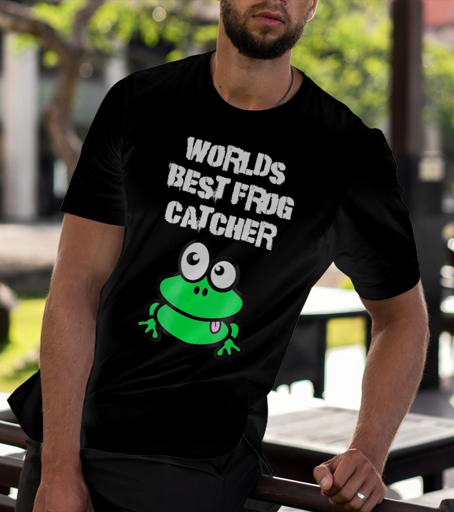 Worlds Best Frog Catcher Funny Green Cartoon Frog Character T-Shirt
