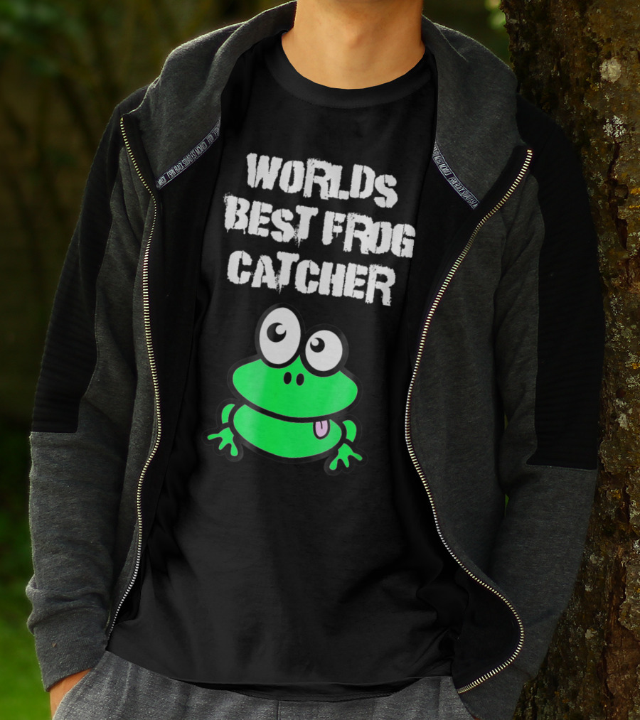 Worlds Best Frog Catcher Funny Green Cartoon Frog Character T-Shirt