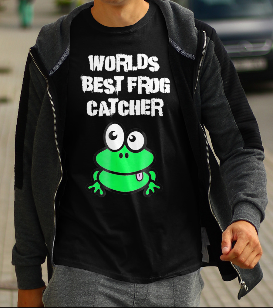 Worlds Best Frog Catcher Funny Green Cartoon Frog Character T-Shirt