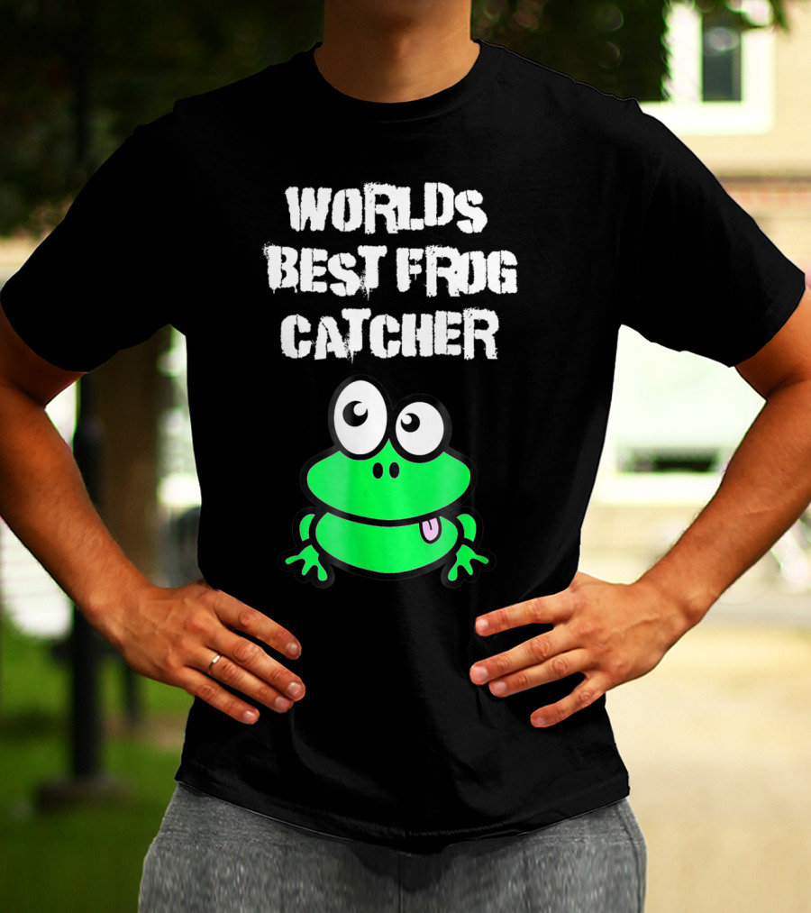 Worlds Best Frog Catcher Funny Green Cartoon Frog Character T-Shirt