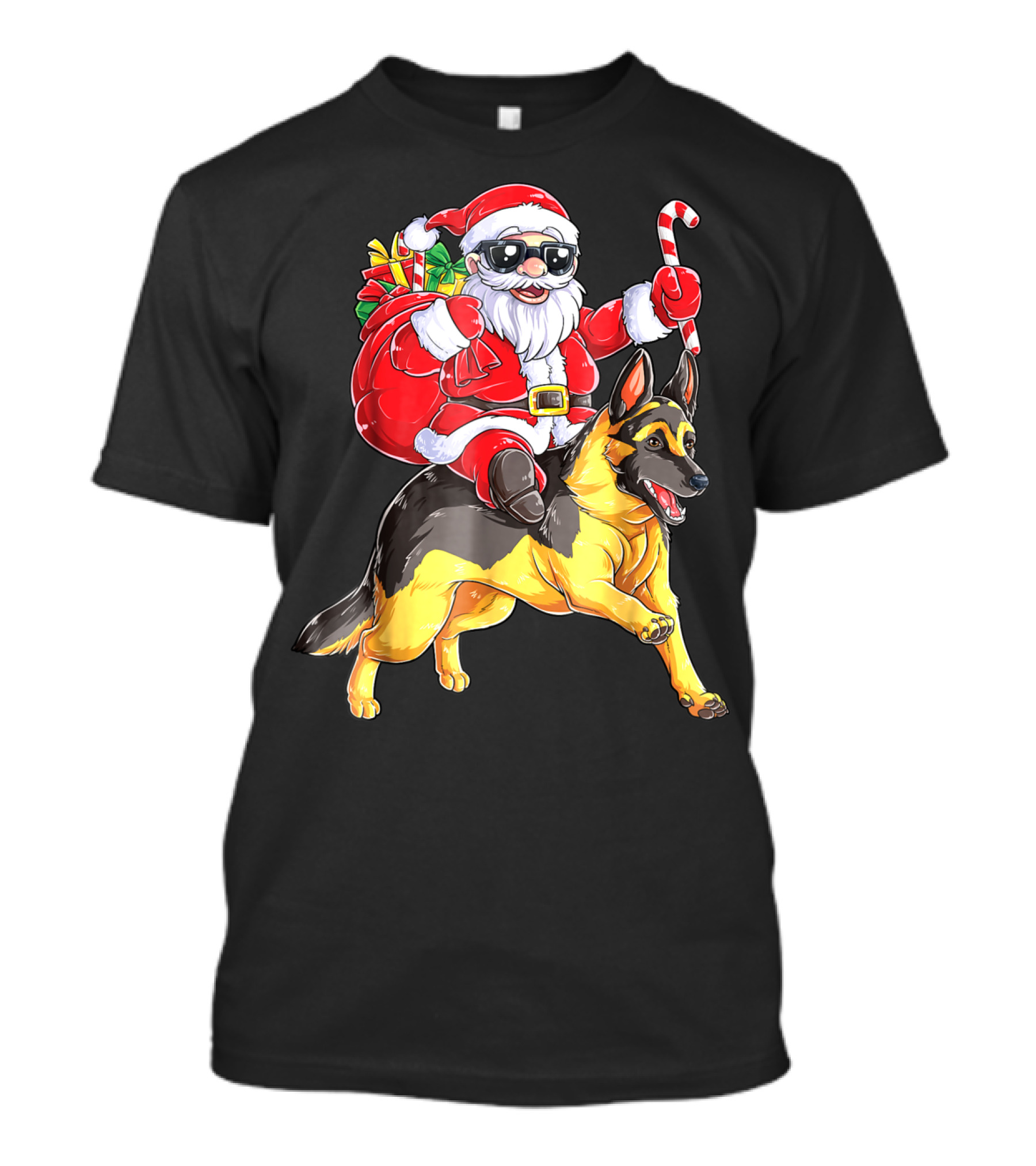 German Shepherd Woofmas With Santa Claus And Candy Cane T-Shirt