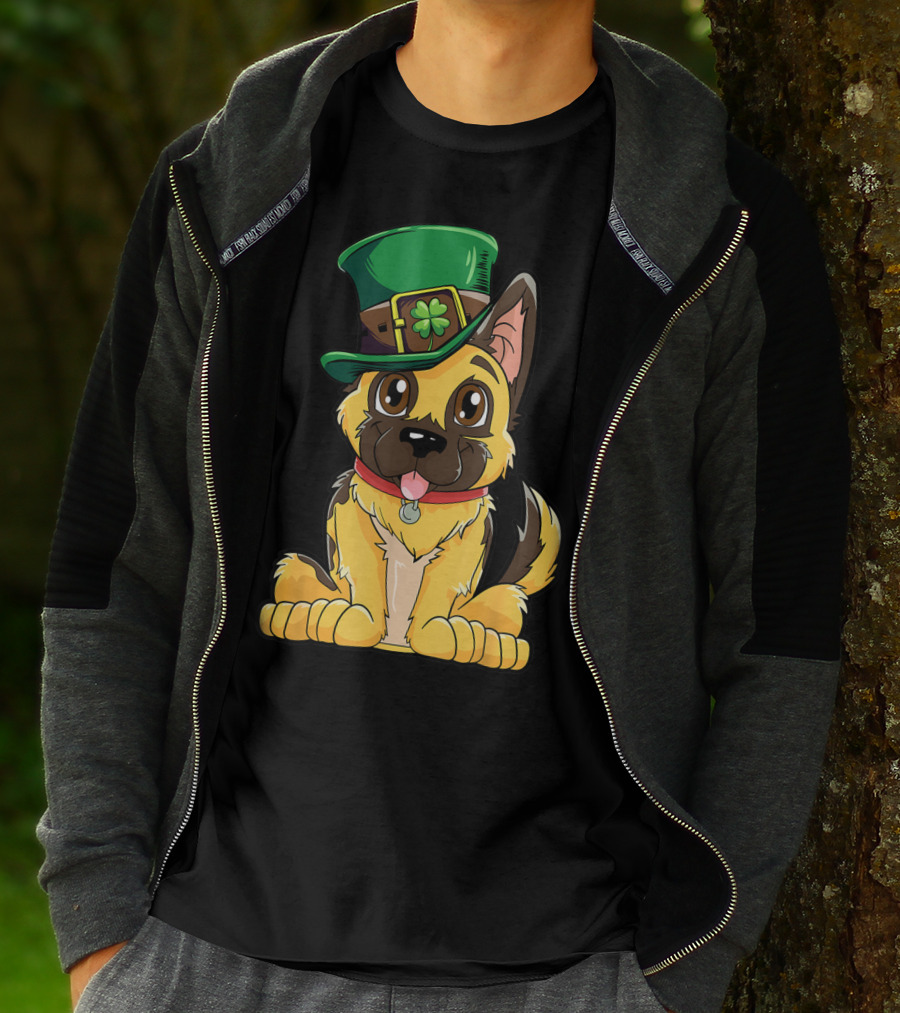 German Shepherd In Leprechaun Hat St Patricks Day Dog T-Shirt