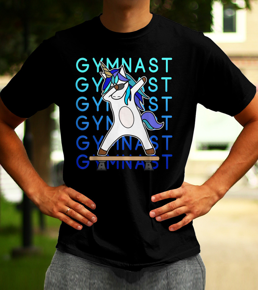 Gymnast Unicorn Dabbing On Balance Beam For Girls Gymnastics T-Shirt