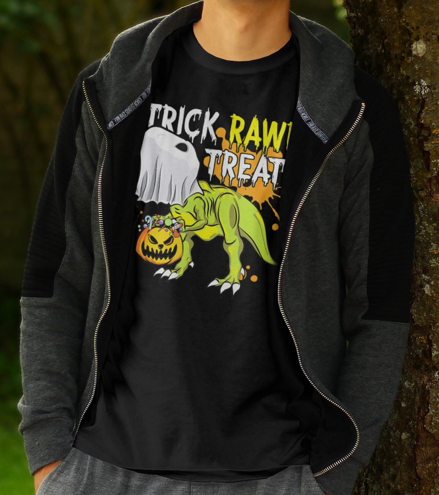 Trick Rawr Treat Halloween Dinosaur Ghost Pumpkin Boys T-Shirt