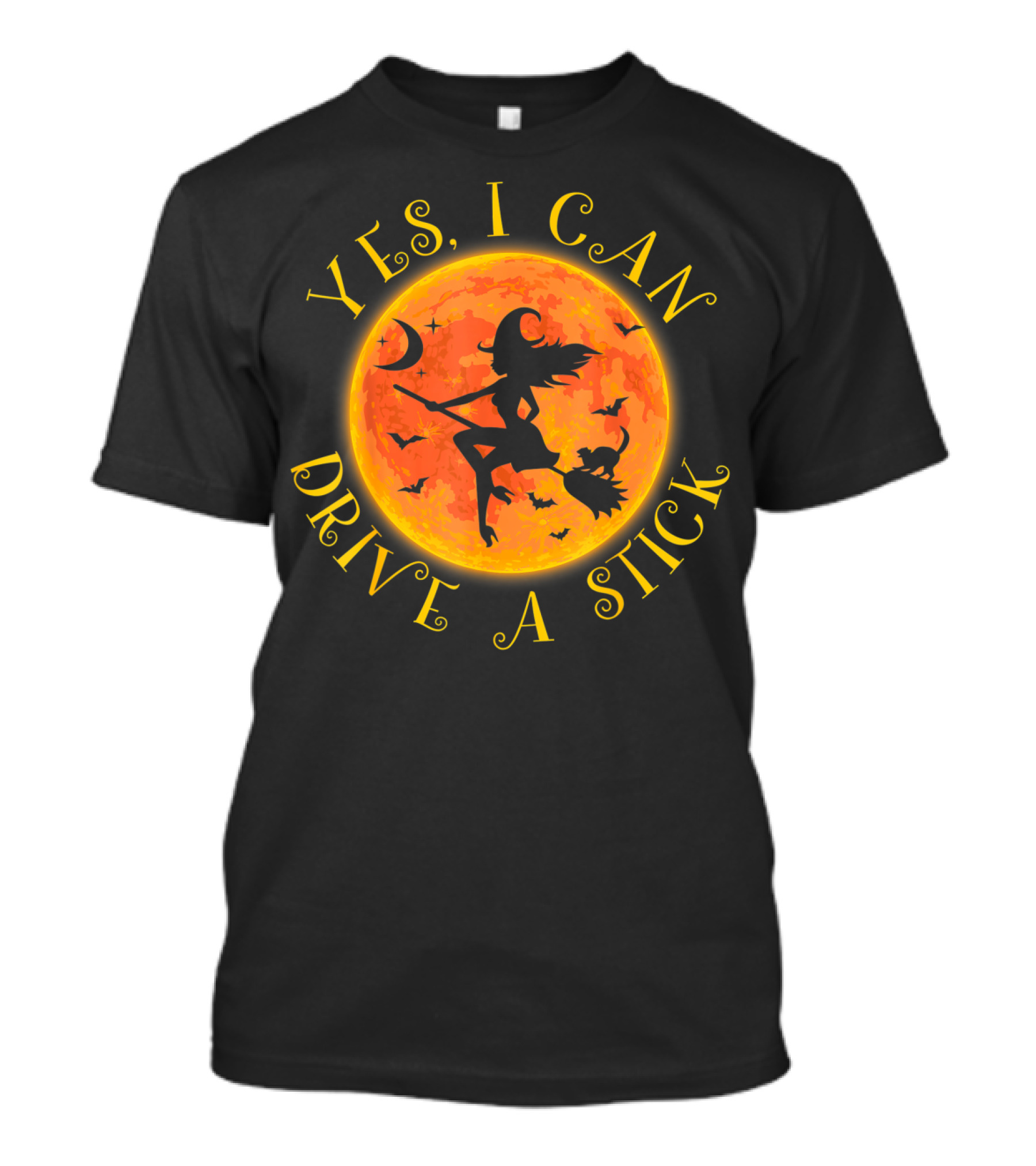 Yes I Can Drive A Stick Halloween Witch Costume Moon Bats T-Shirt