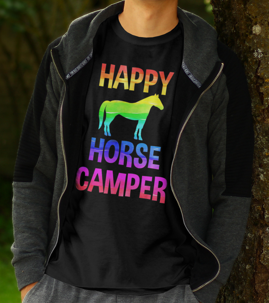 Happy Horse Camper Summer Camp Day Sleep Away Horseback Ride Rainbow T-Shirt