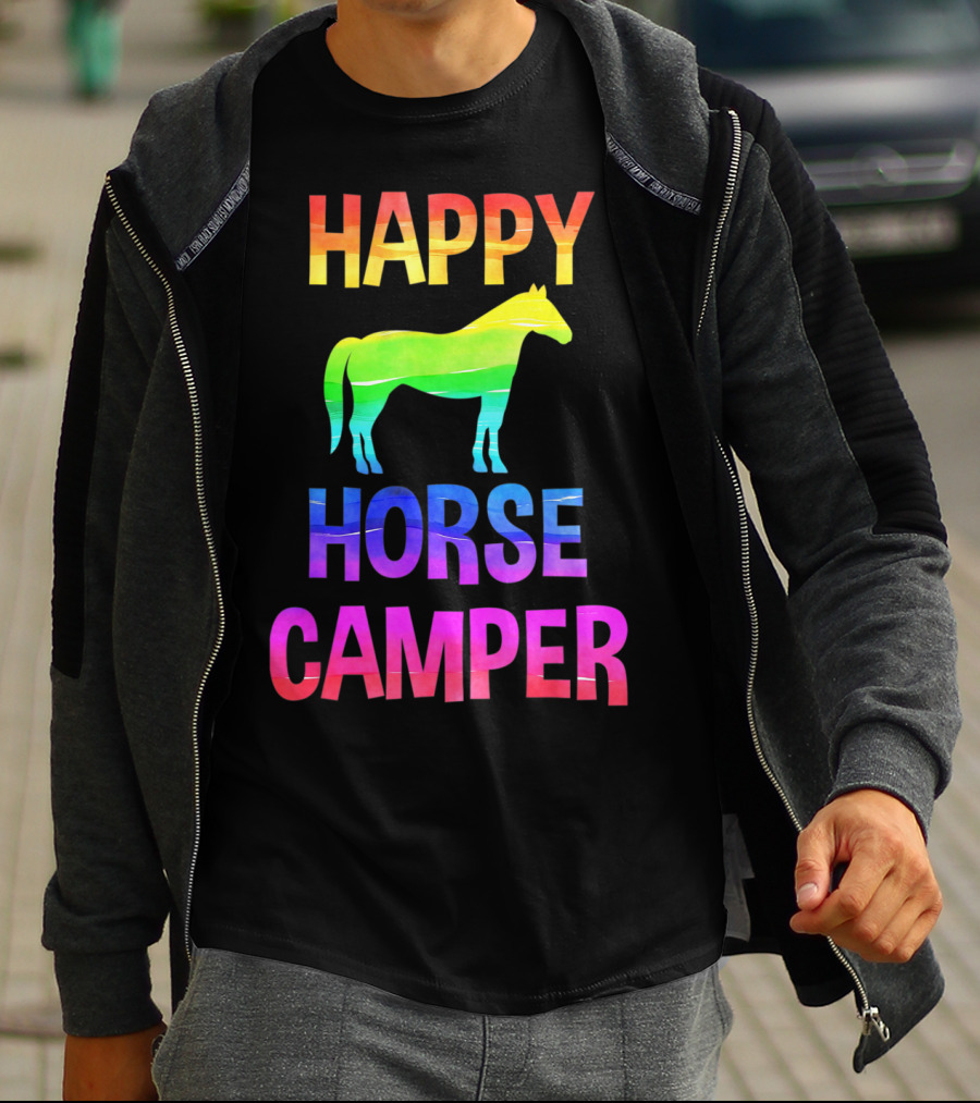 Happy Horse Camper Summer Camp Day Sleep Away Horseback Ride Rainbow T-Shirt