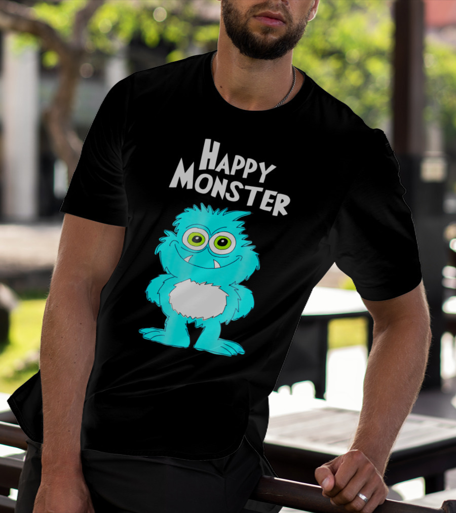 Happy Monster Funny Monster And Adults Vibrant Blue Cartoon Character T-Shirt