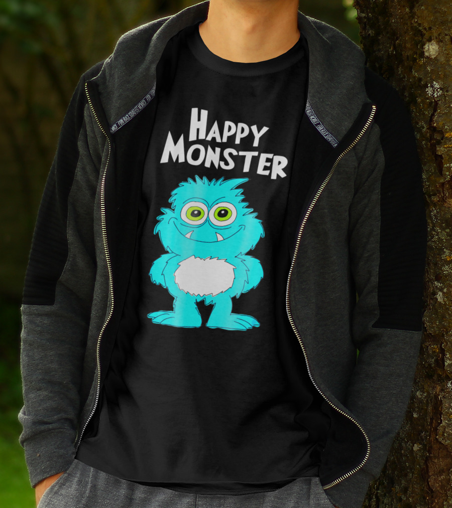 Happy Monster Funny Monster And Adults Vibrant Blue Cartoon Character T-Shirt