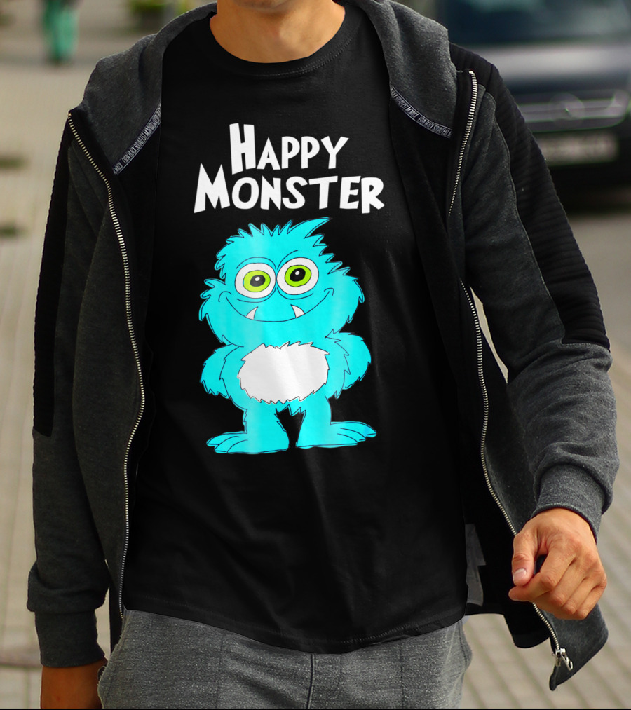 Happy Monster Funny Monster And Adults Vibrant Blue Cartoon Character T-Shirt