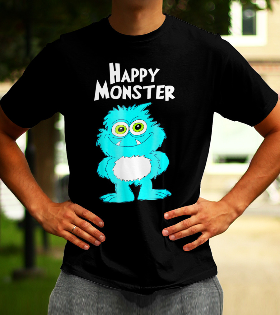 Happy Monster Funny Monster And Adults Vibrant Blue Cartoon Character T-Shirt