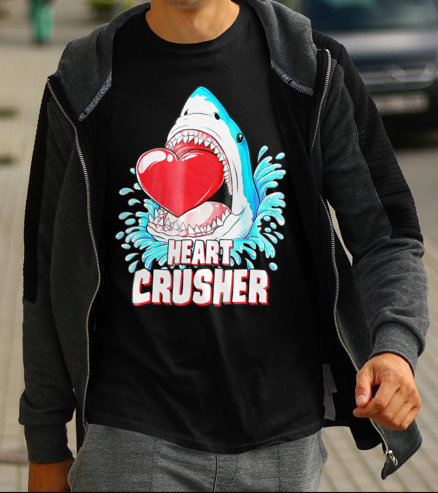 Heart Crusher Valentines Day Shark Boys Jawsome Splash T-Shirt