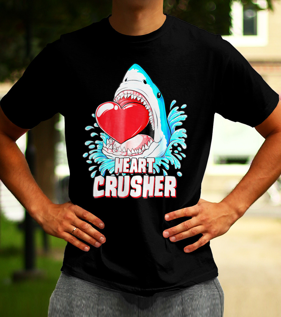 Heart Crusher Valentines Day Shark Boys Jawsome Splash T-Shirt