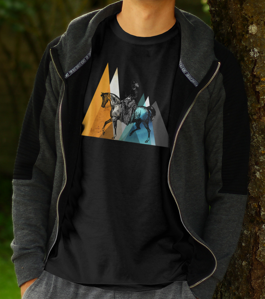 Horseback Riding Geometric Mountain Motif T-Shirt