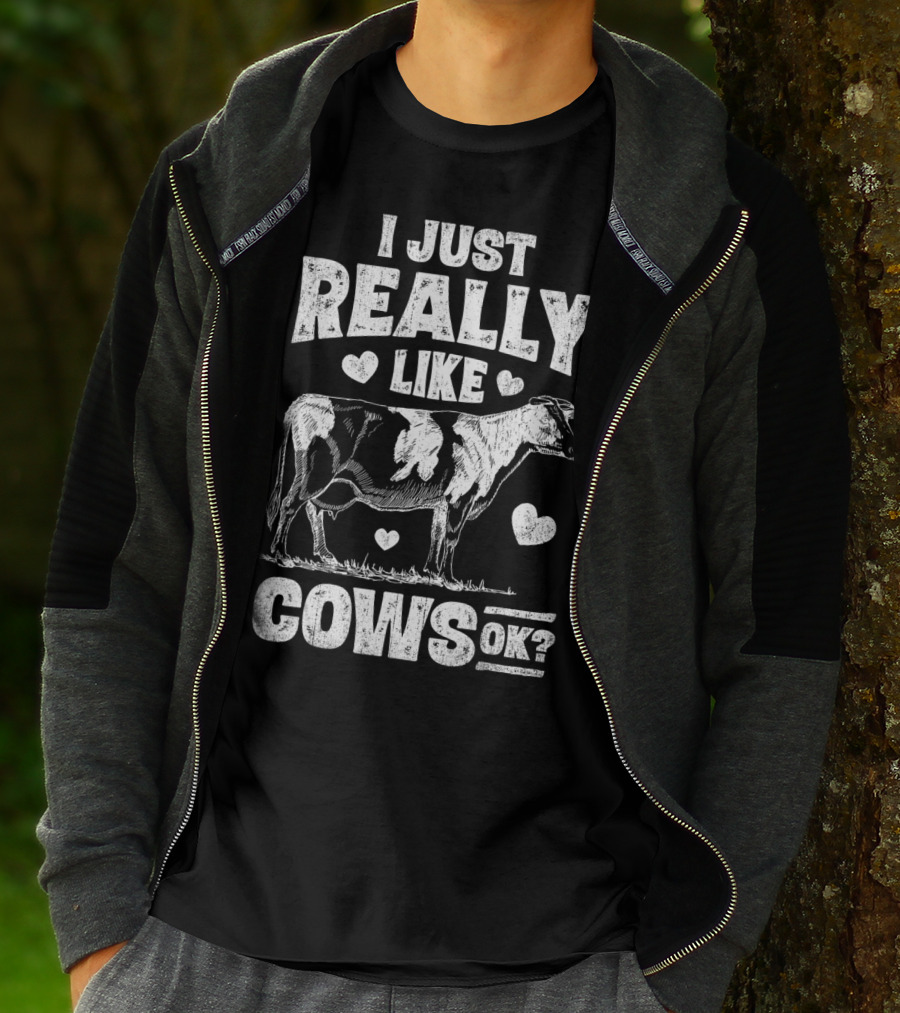 I Just Really Like Cows OK Cow Lover Farm Girls Love Hearts Animal T-Shirt
