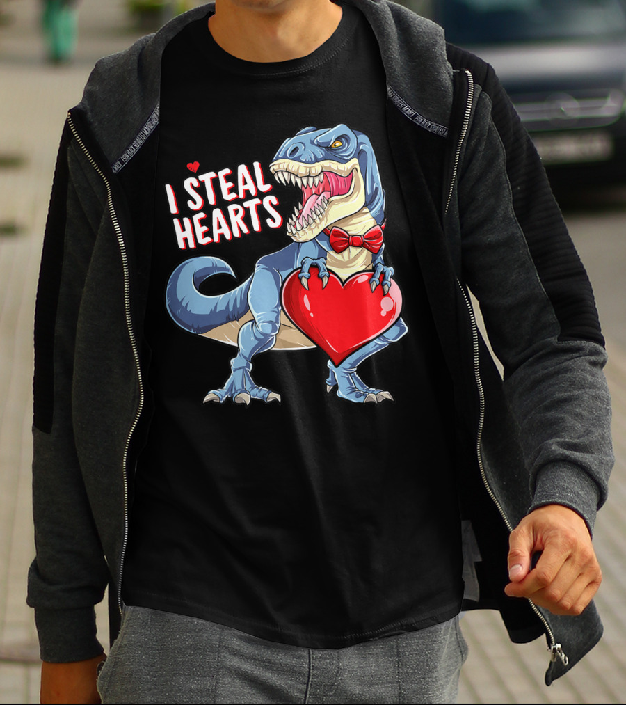 I Steal Hearts Dinosaur Rex Valentine's Day Red Bow Tie T-Shirt