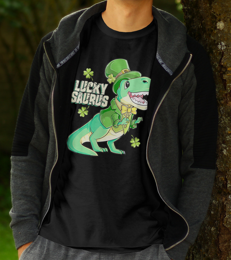 Luckysaurus Irish Dinosaur Leprechaun St Patricks Day Boys Rex T-Shirt