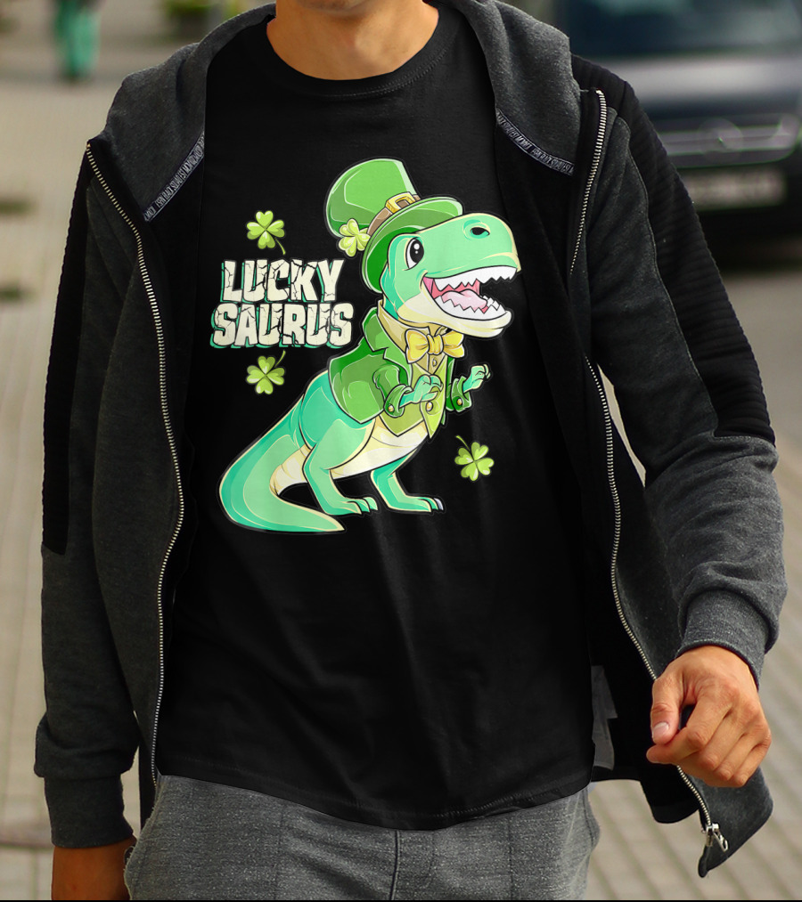 Luckysaurus Irish Dinosaur Leprechaun St Patricks Day Boys Rex T-Shirt