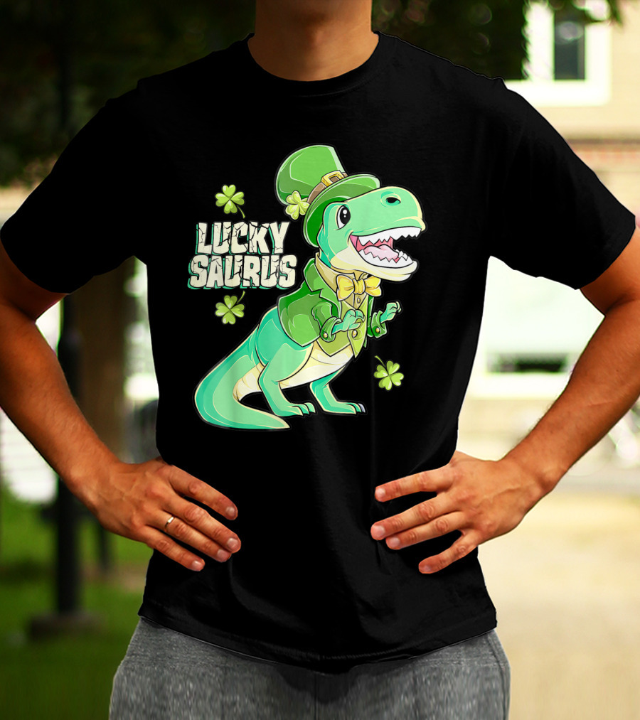 Luckysaurus Irish Dinosaur Leprechaun St Patricks Day Boys Rex T-Shirt