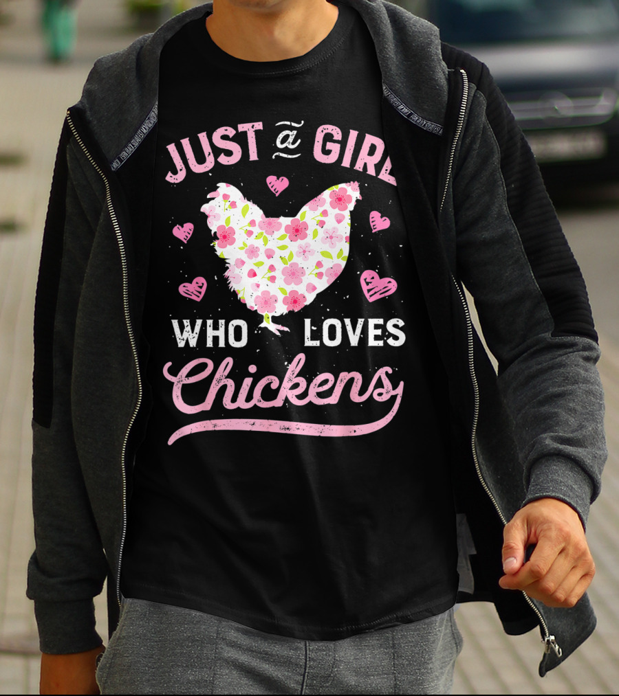 Just A Girl Who Loves Chickens Floral Chicken Hearts T-Shirt