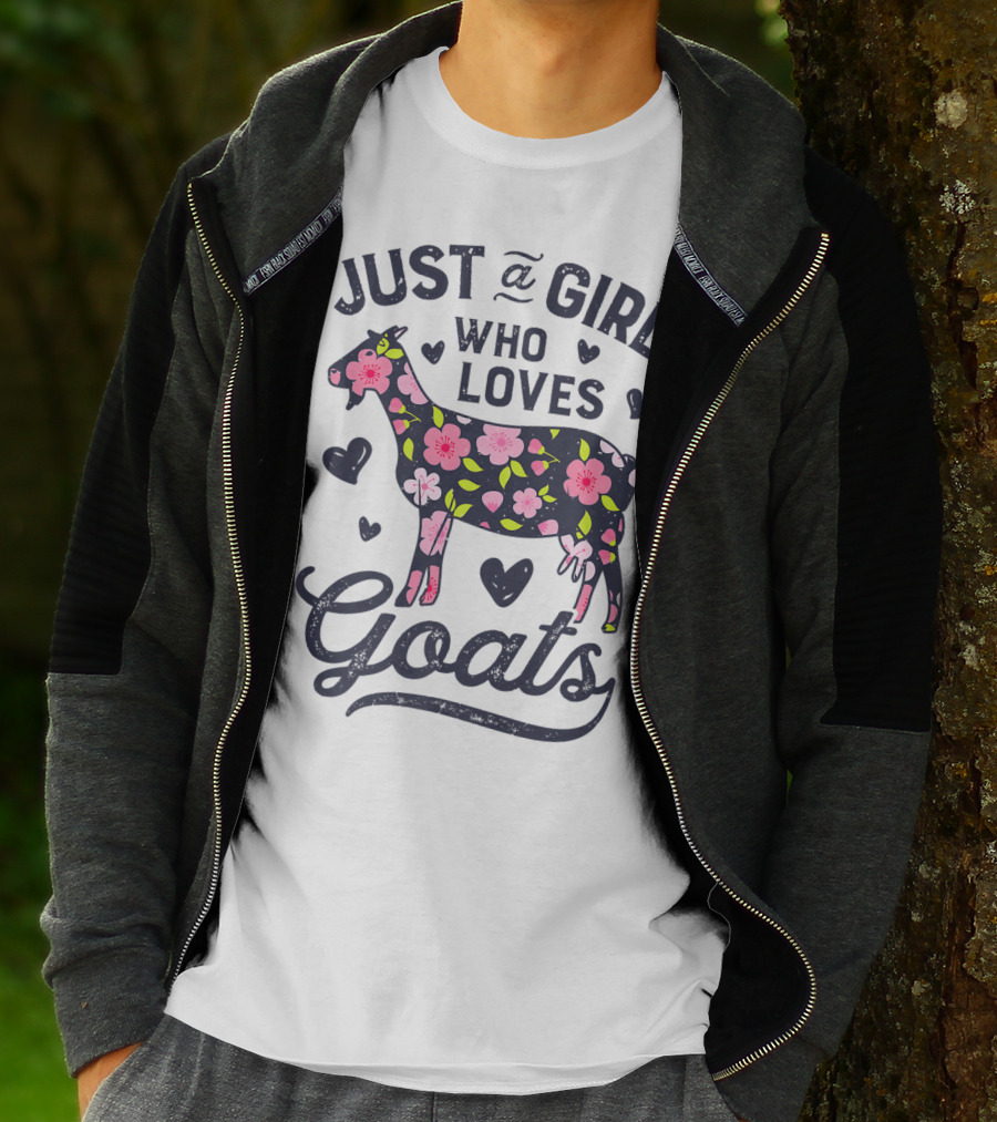 Just A Girl Who Loves Goats With Floral Goat And Hearts T-Shirt
