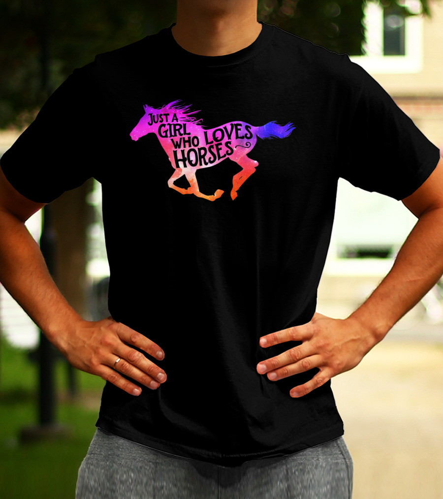 Just A Girl Who Loves Horses Riding Colorful Galloping Horse T-Shirt