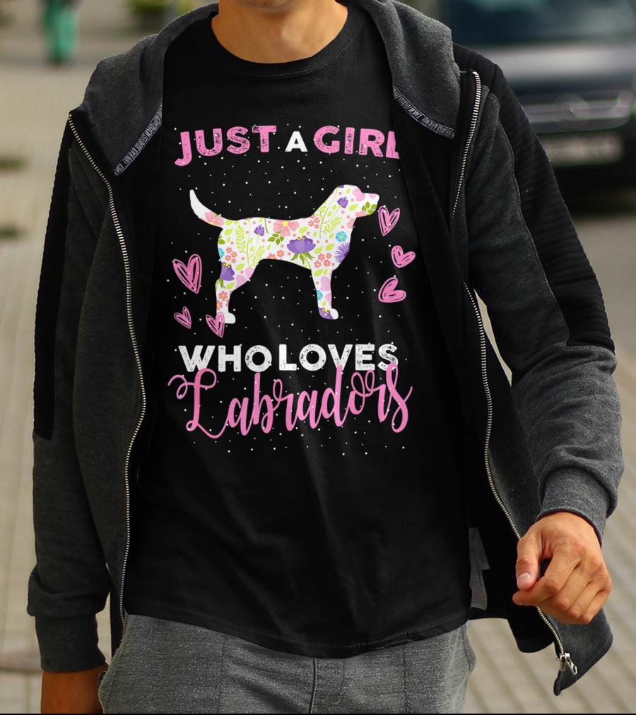 Just A Girl Who Loves Labradors With Colorful Flower Pattern And Hearts T-Shirt