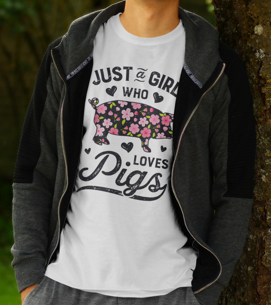 Just A Girl Who Loves Pigs With Floral Patterns For Girls Women Kids Farm T-Shirt