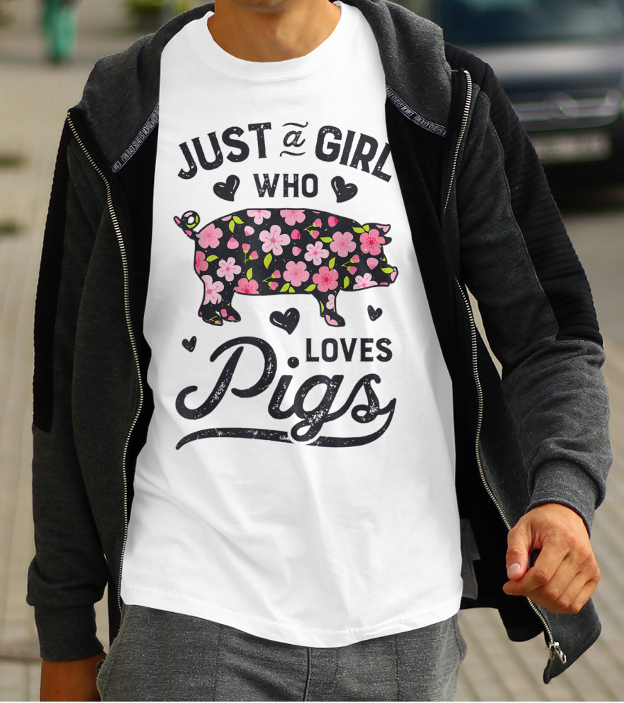 Just A Girl Who Loves Pigs With Floral Patterns For Girls Women Kids Farm T-Shirt