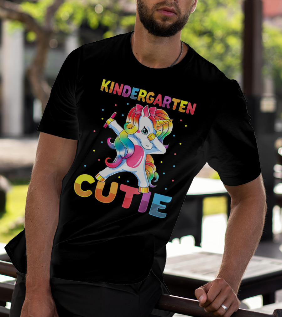 Kindergarten Cutie Dabbing Unicorn Back To School Girls Rainbow Multicolor T-Shirt