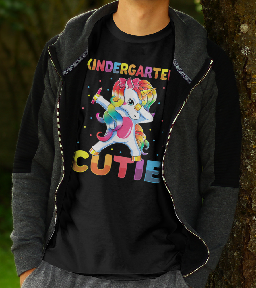 Kindergarten Cutie Dabbing Unicorn Back To School Girls Rainbow Multicolor T-Shirt