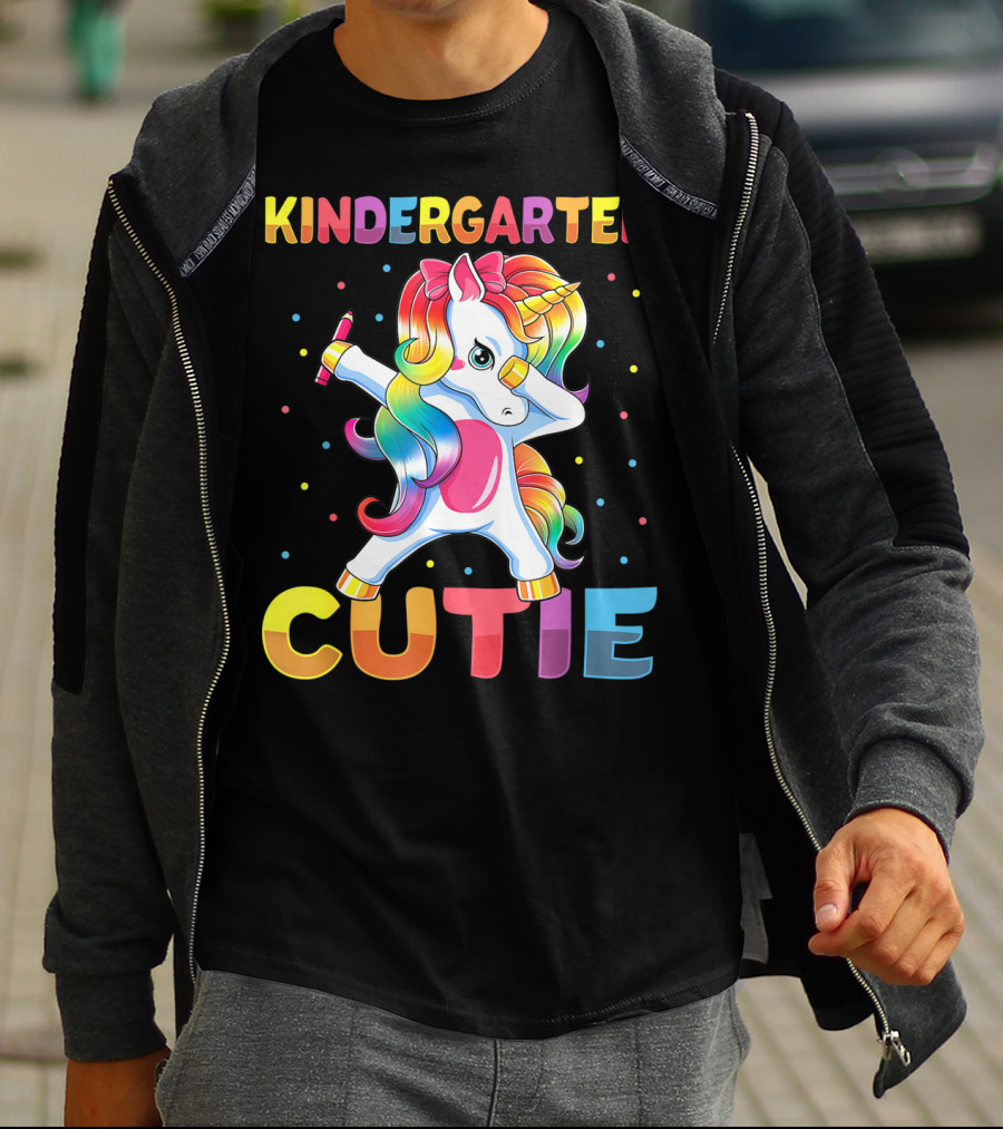 Kindergarten Cutie Dabbing Unicorn Back To School Girls Rainbow Multicolor T-Shirt