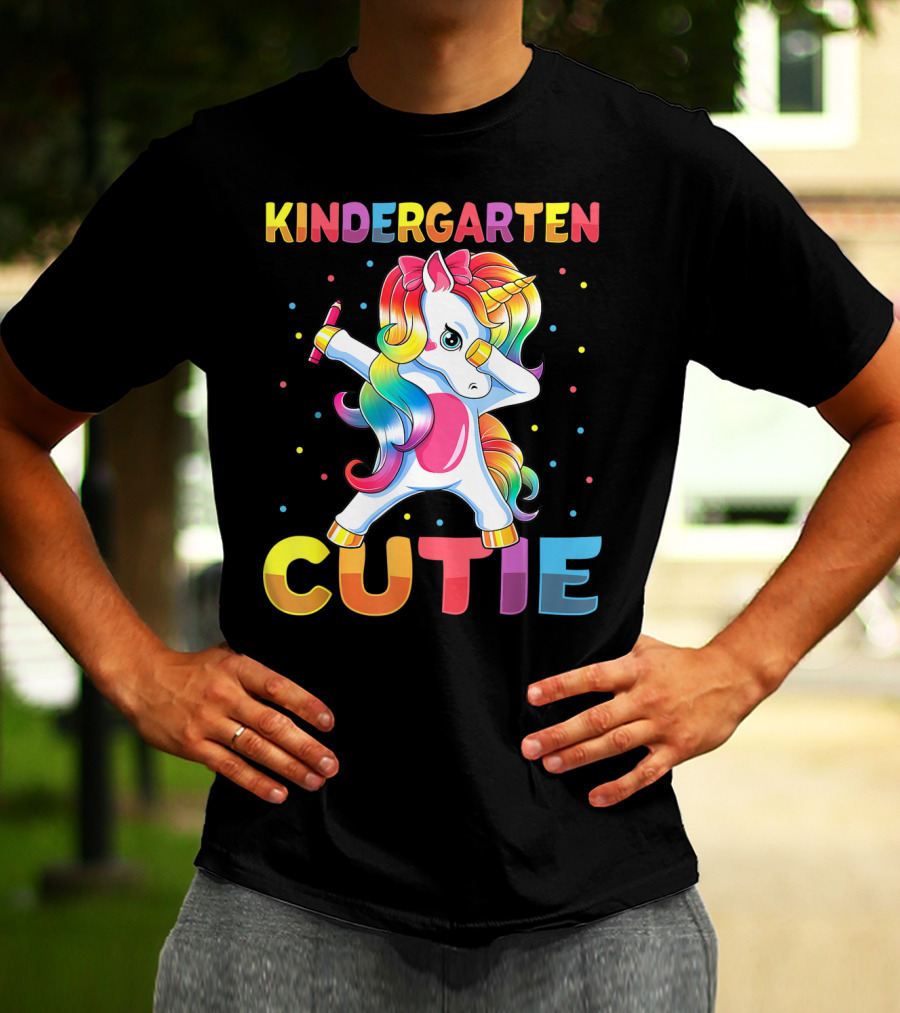 Kindergarten Cutie Dabbing Unicorn Back To School Girls Rainbow Multicolor T-Shirt