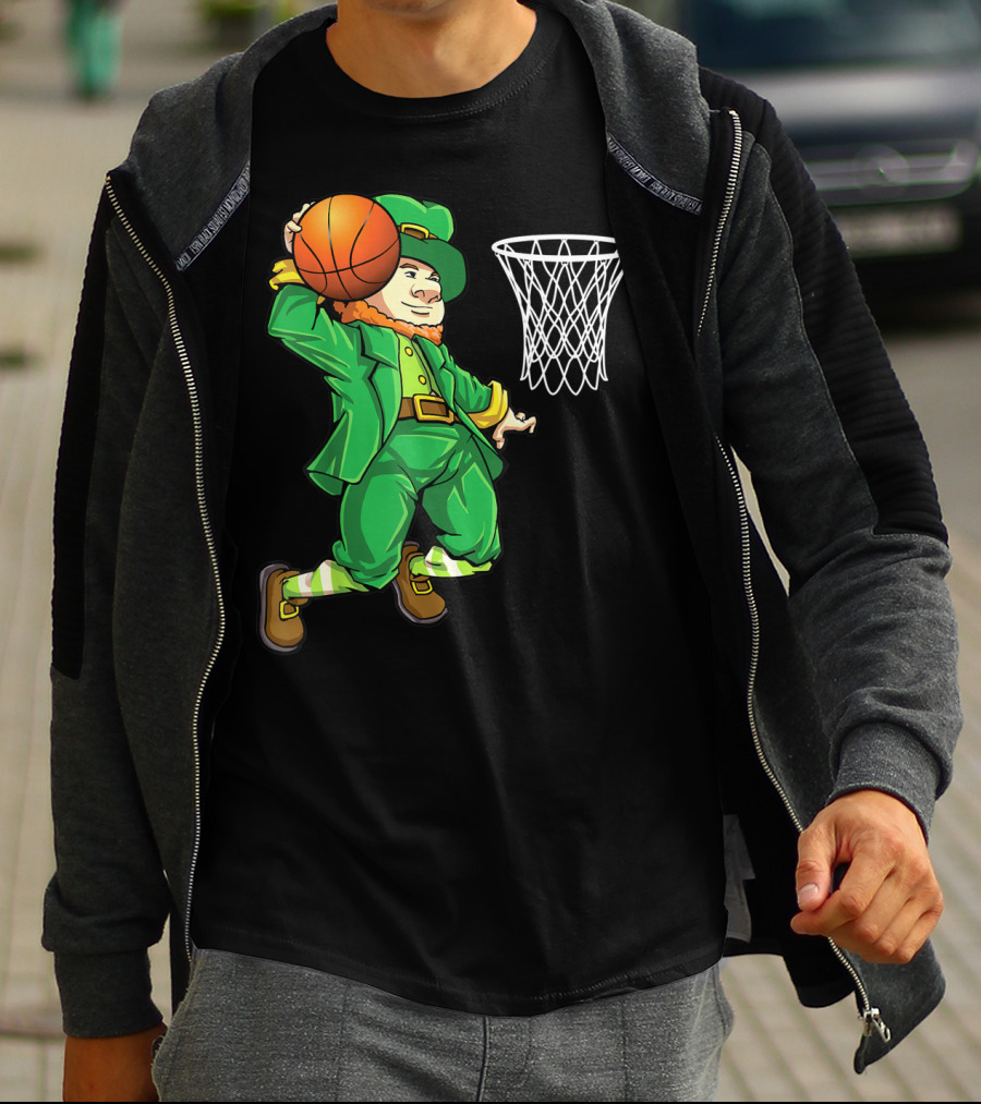 Leprechaun Slam Dunk Basketball St Patricks Day Boys T-Shirt