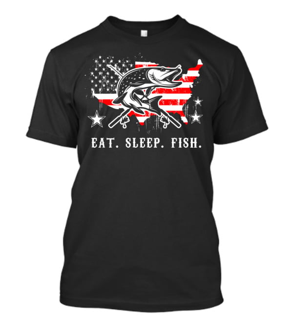 Eat Sleep Fish USA Flag Pike Rifle Stars T-Shirt