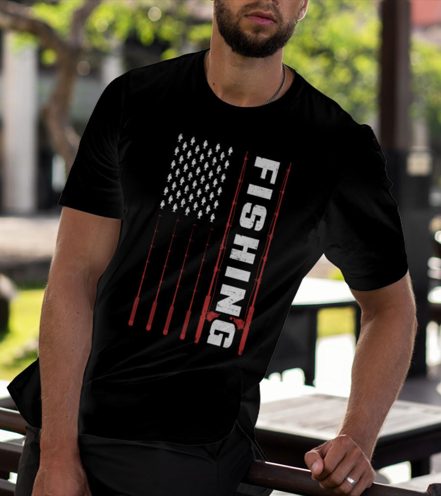 Fishing Flag Fishing Poles And Fish American T-Shirt