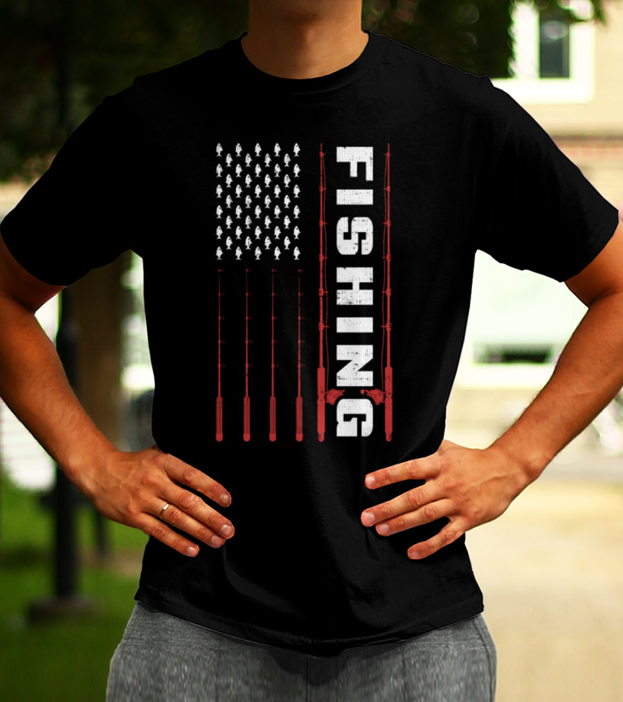 Fishing Flag Fishing Poles And Fish American T-Shirt