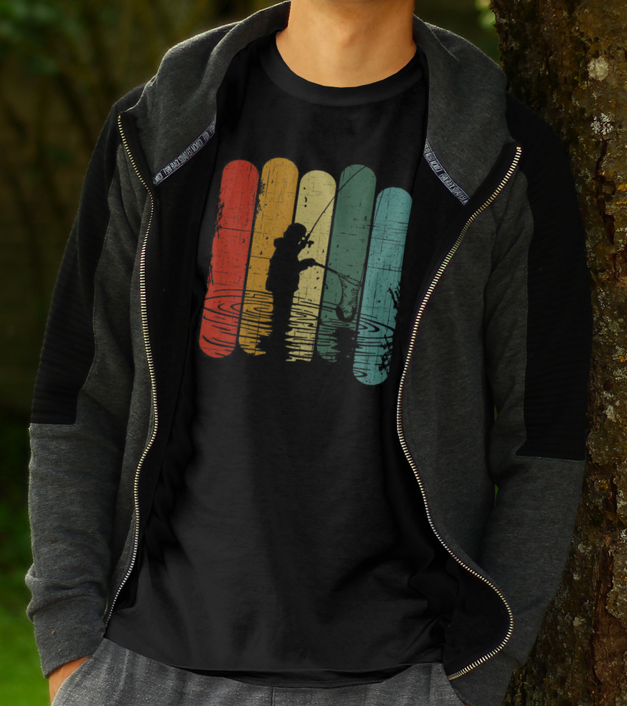 Retro Fishing Silhouette With Colorful T-Shirt