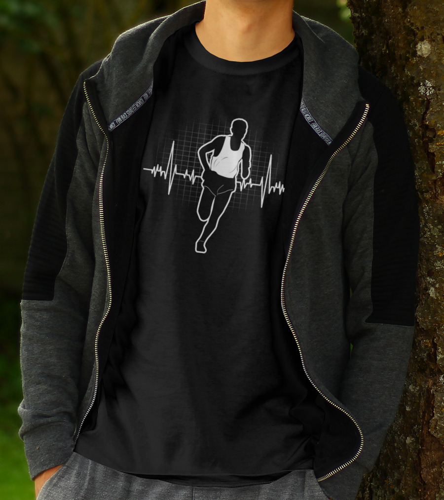 Runner With Heartbeat Line In Motion T-Shirt