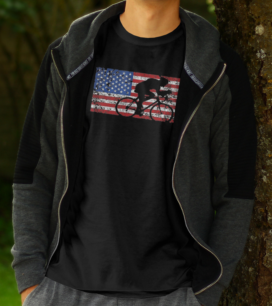 United States Flag Bicycle Rider T-Shirt