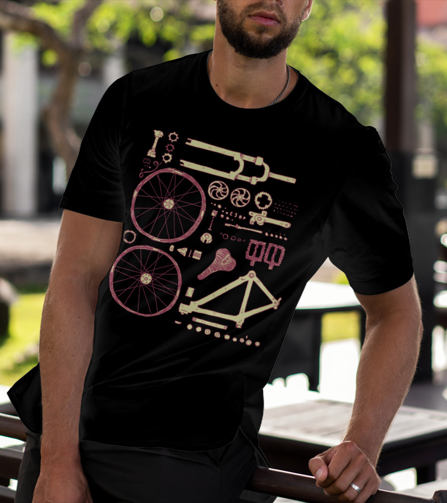 Bicycle Parts Diagram Wheels Frame Pedals Saddle Gears T-Shirt
