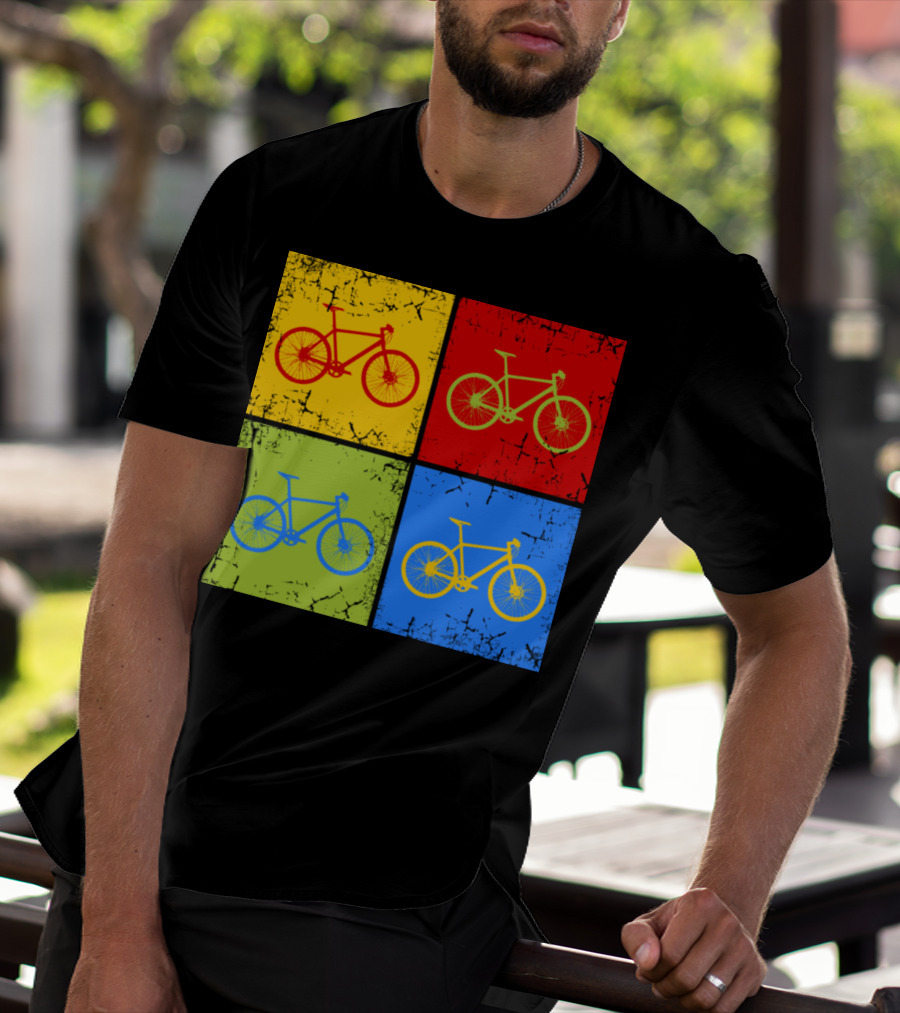 Bike Pop Art Colorful Bicycle Squares T-Shirt