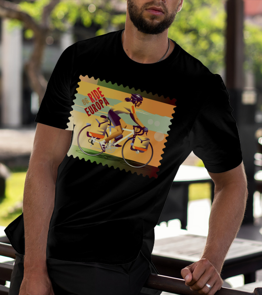 86 Ride Europa Bike Rider Stamp T-Shirt