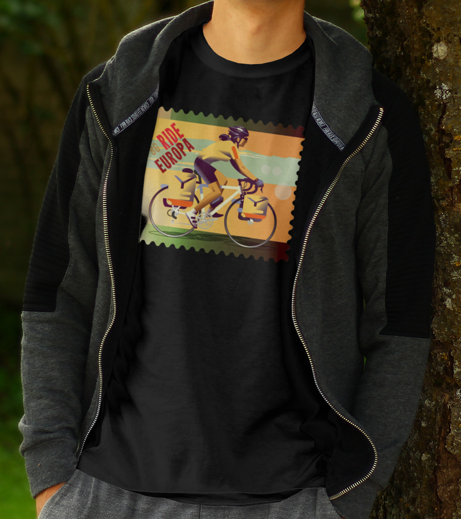 86 Ride Europa Bike Rider Stamp T-Shirt