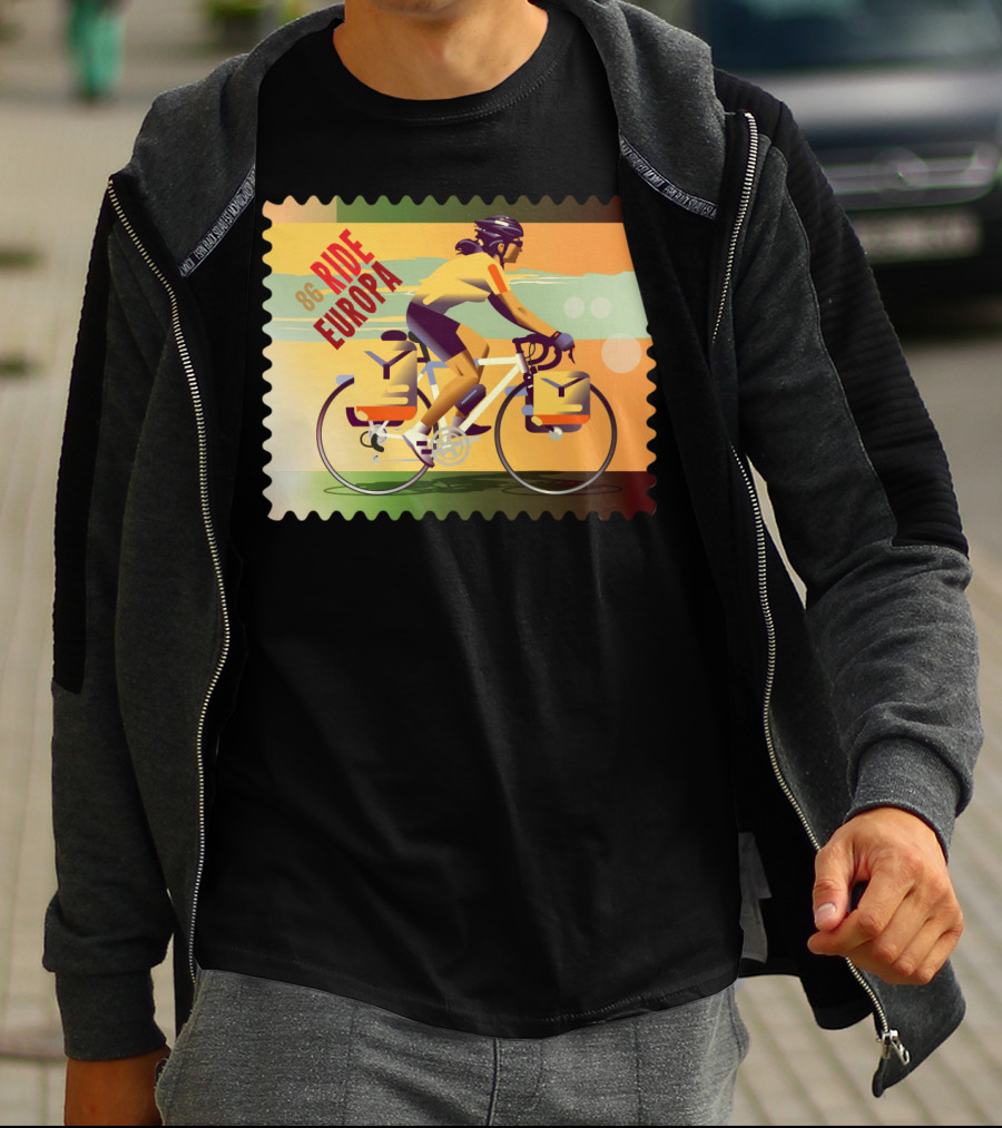 86 Ride Europa Bike Rider Stamp T-Shirt