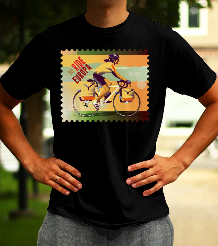 86 Ride Europa Bike Rider Stamp T-Shirt