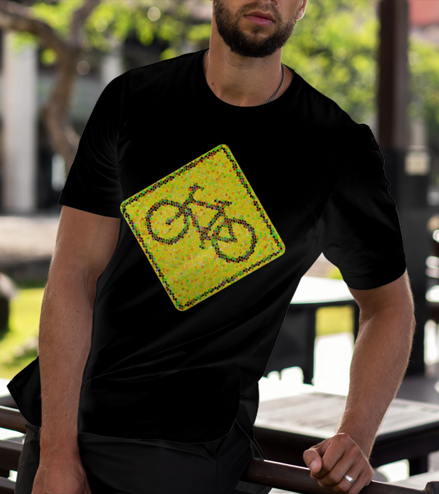 Bike Road Sign Mosaic Style Circular Dots T-Shirt