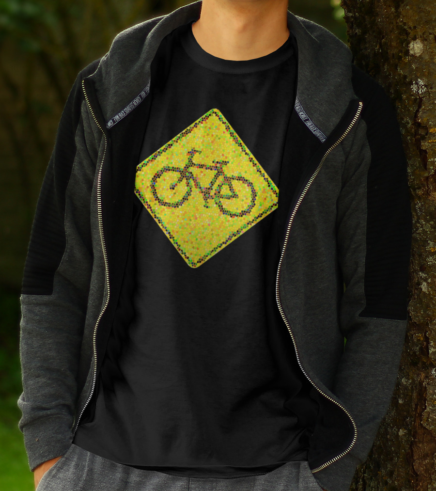Bike Road Sign Mosaic Style Circular Dots T-Shirt